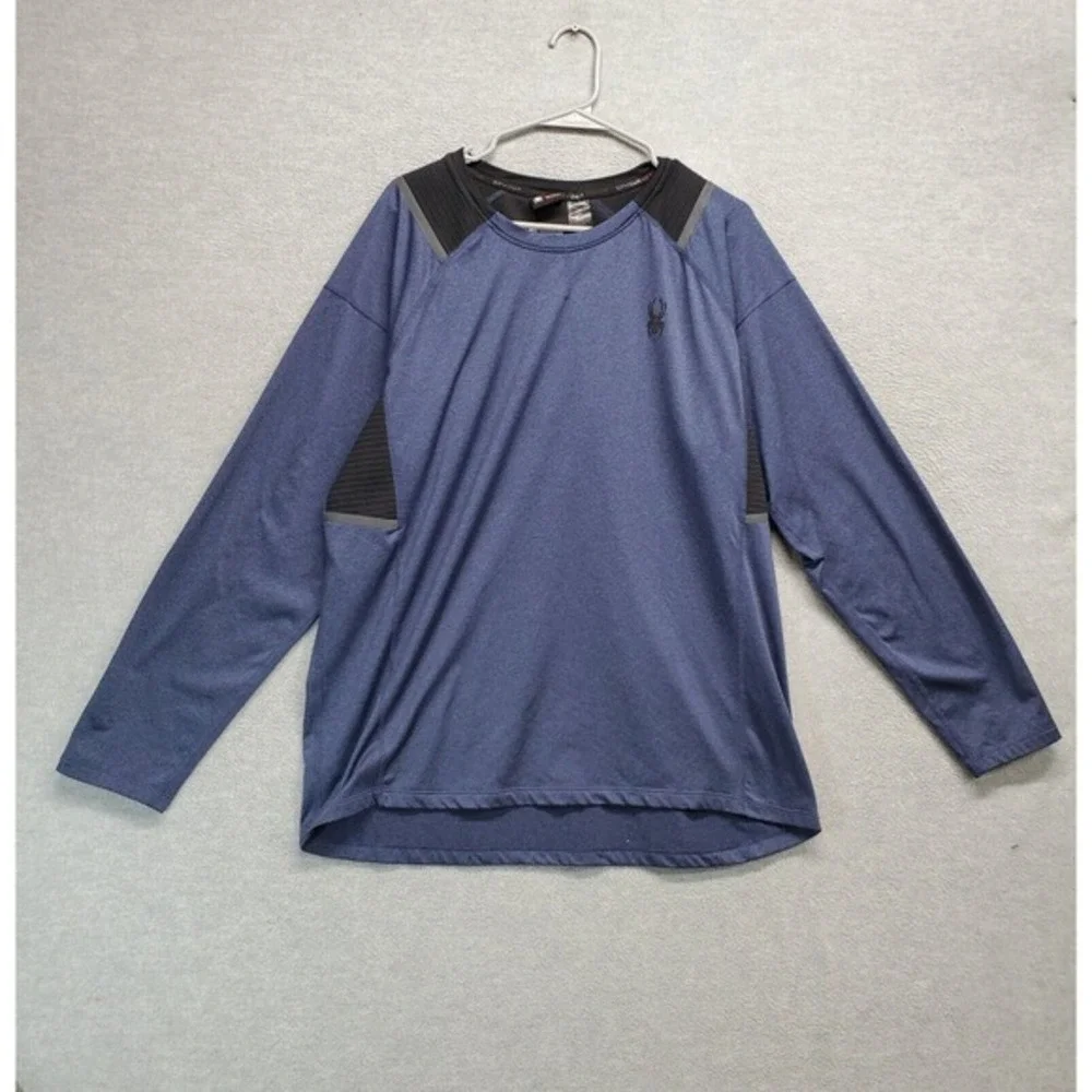 Spyder‎ Active Men Sweatshirt Large Blue Colorblock Logo Crew Neck Long Sleeve